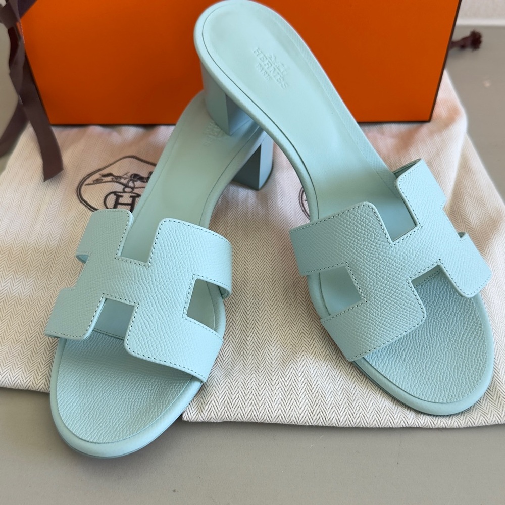 Hermes Oasis Light Blue Heeled Sandals